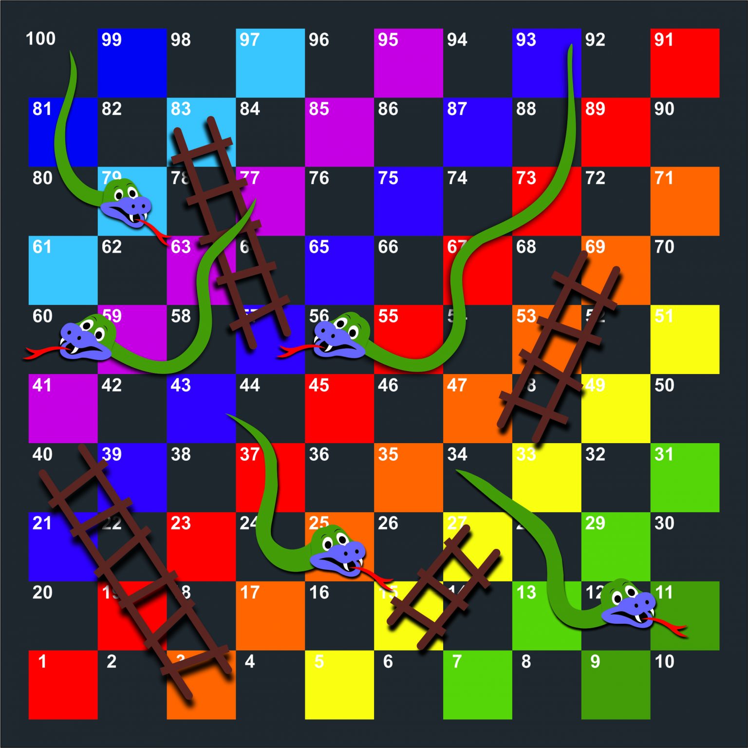 1-100 Snakes and Ladders Full – Creative Preformed Markings